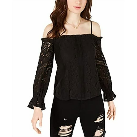 GUESS Cold-Shoulder Lace Top (Jet Black, XS)