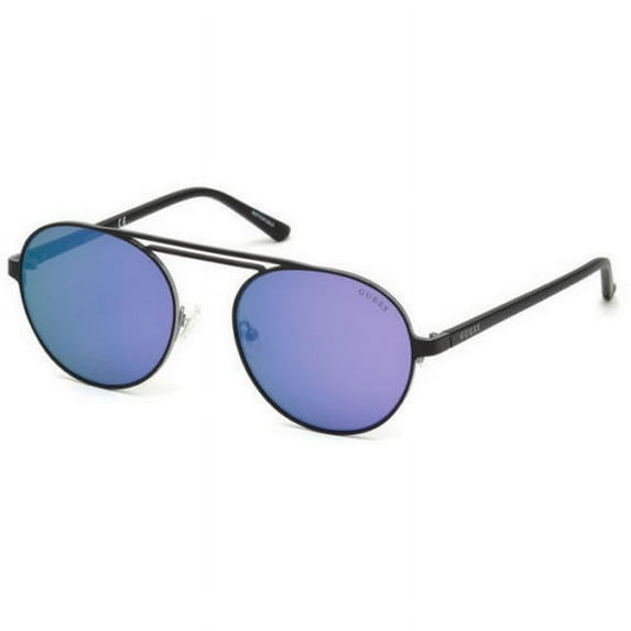 GUESS Gu3028 Round Sunglasses, Matte Black & Mirror Violet, 55 mm