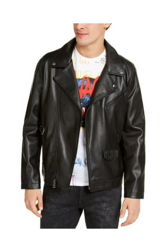 Men's Faux Leather Motorcycle Jacket Black Small