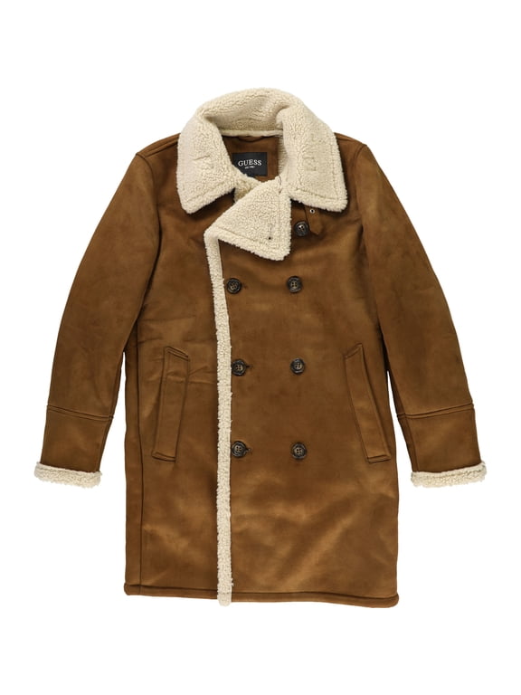 Mens Faux Shearling Coat, Brown, Small