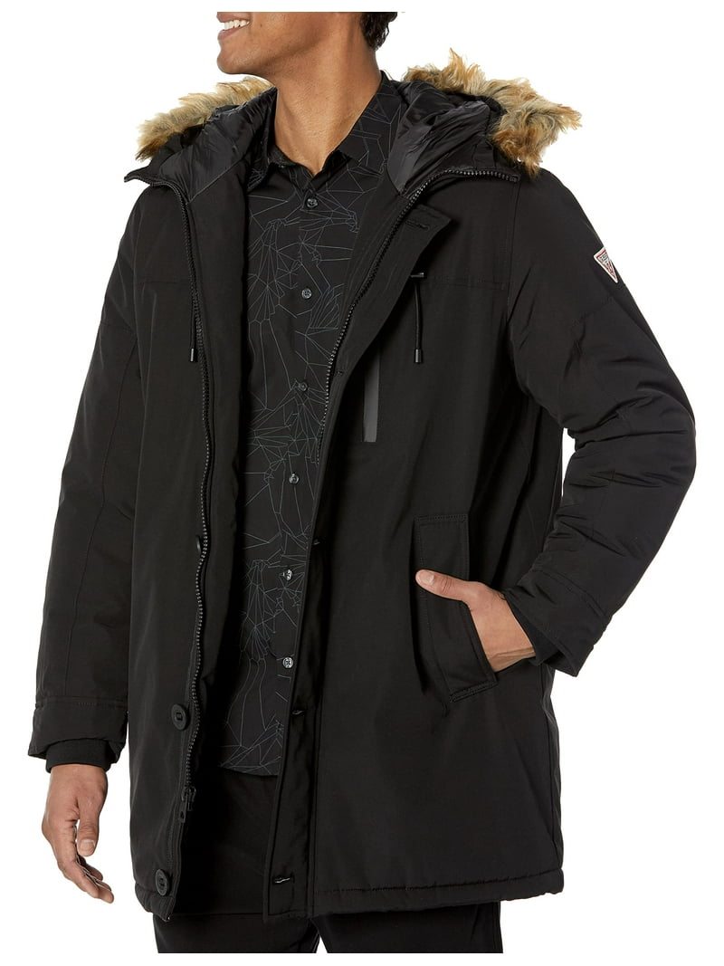 GUESS Men's Heavyweight Hooded Parka Jacket with Removable Faux