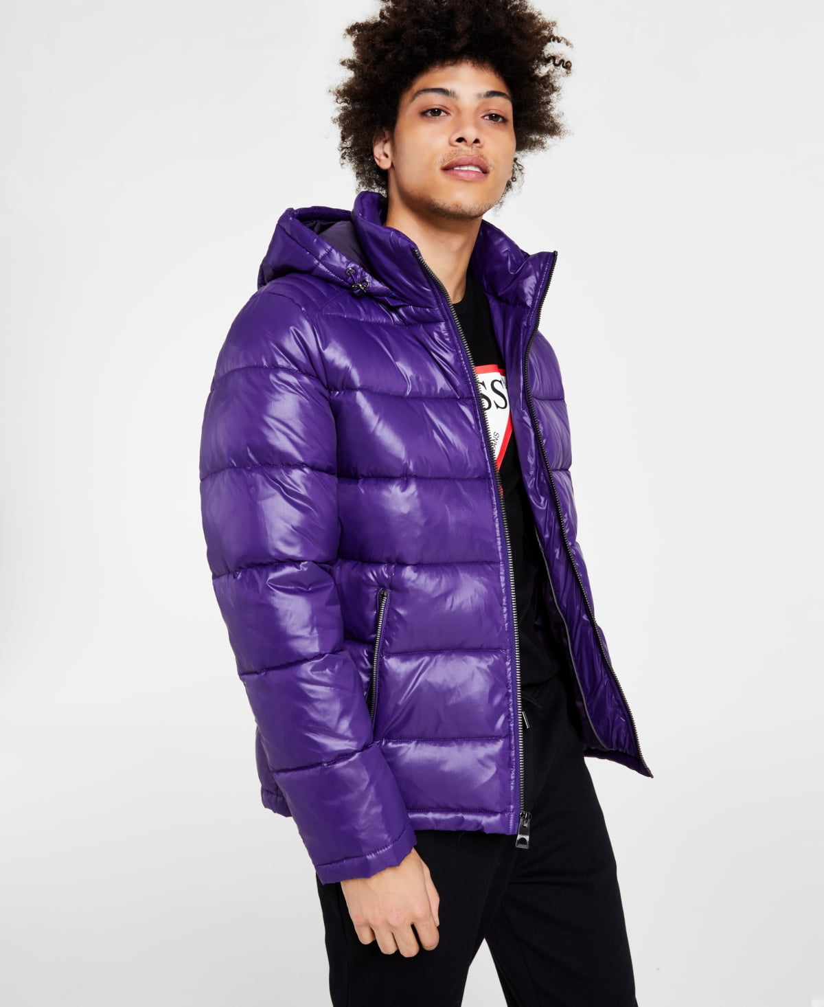 Kærlig forretning protestantiske GUESS Men's Hooded Puffer Coat Purple Size X-Large - Walmart.com