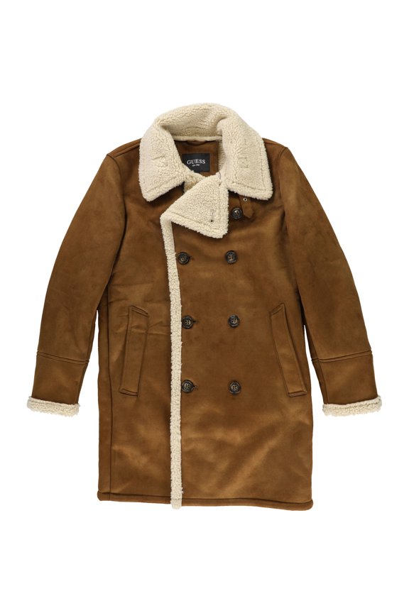 Mens Faux Shearling Coat, Brown, Medium
