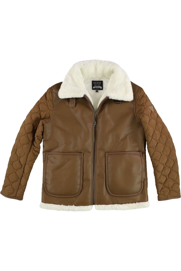 Mens Faux-Shearling Bomber Jacket, Brown, XX-Large