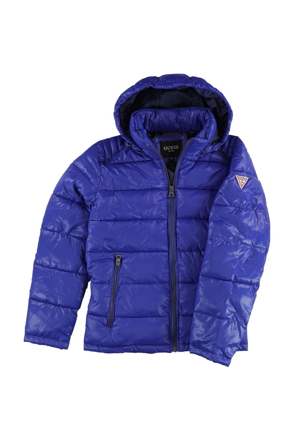 Mens Hooded Quilted Puffer Jacket, Blue, XX-Large