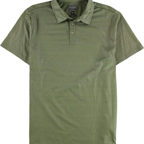 GUESS Mens Mason Shine Triangle Polo Shirt, Green, MEDIUM S/S