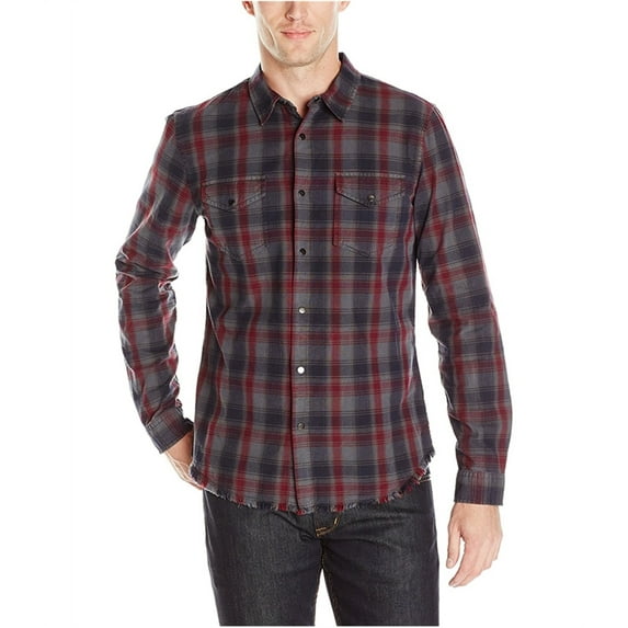 GUESS Mens Plaid Button Up Shirt, Black, X-Large