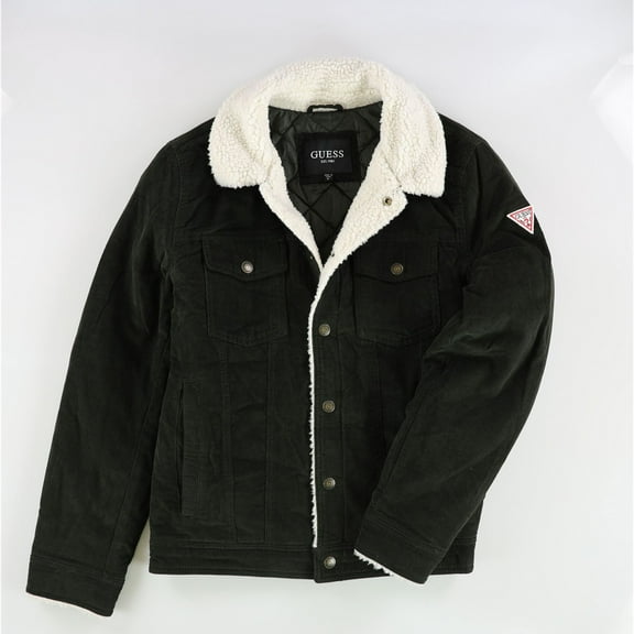 GUESS Mens Sherpa Trim Bomber Jacket, Brown, Medium