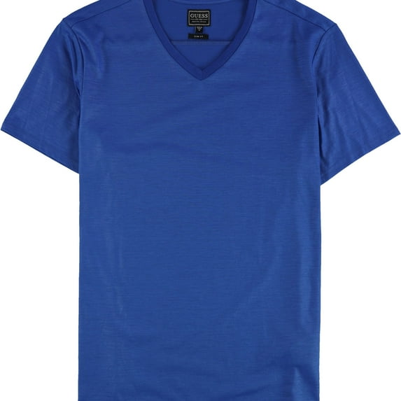 GUESS Mens Yoke V-Neck Basic T-Shirt, Blue, Small