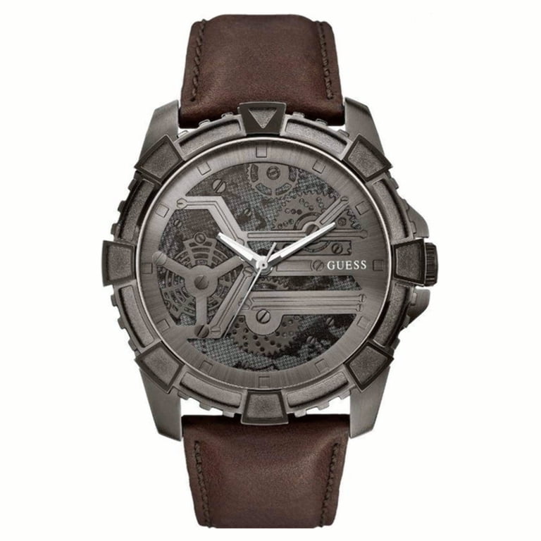 Guess gray leather band watch GUESS Men main image 4