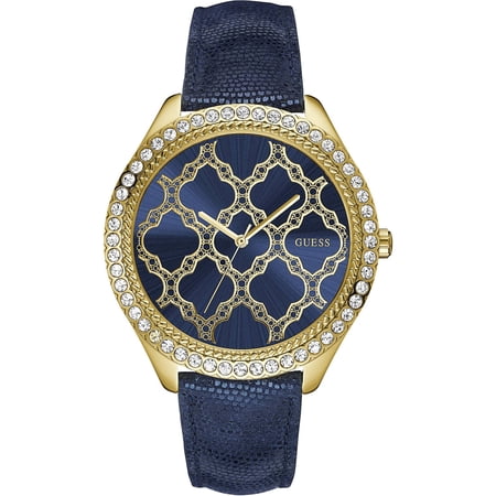 GUESS W0579L6,Ladies Dress,Gold-Tone,Stainless Steel Case,Leather Strap,Crystal-Accented Bezel