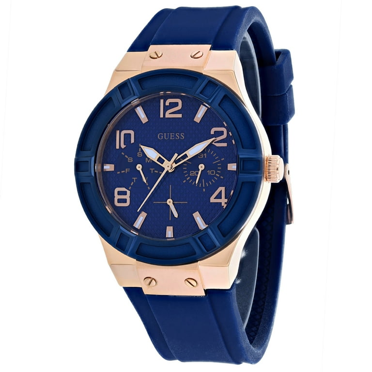 GUESS Women s 39mm Blue Silicone Band Steel Case Quartz Analog