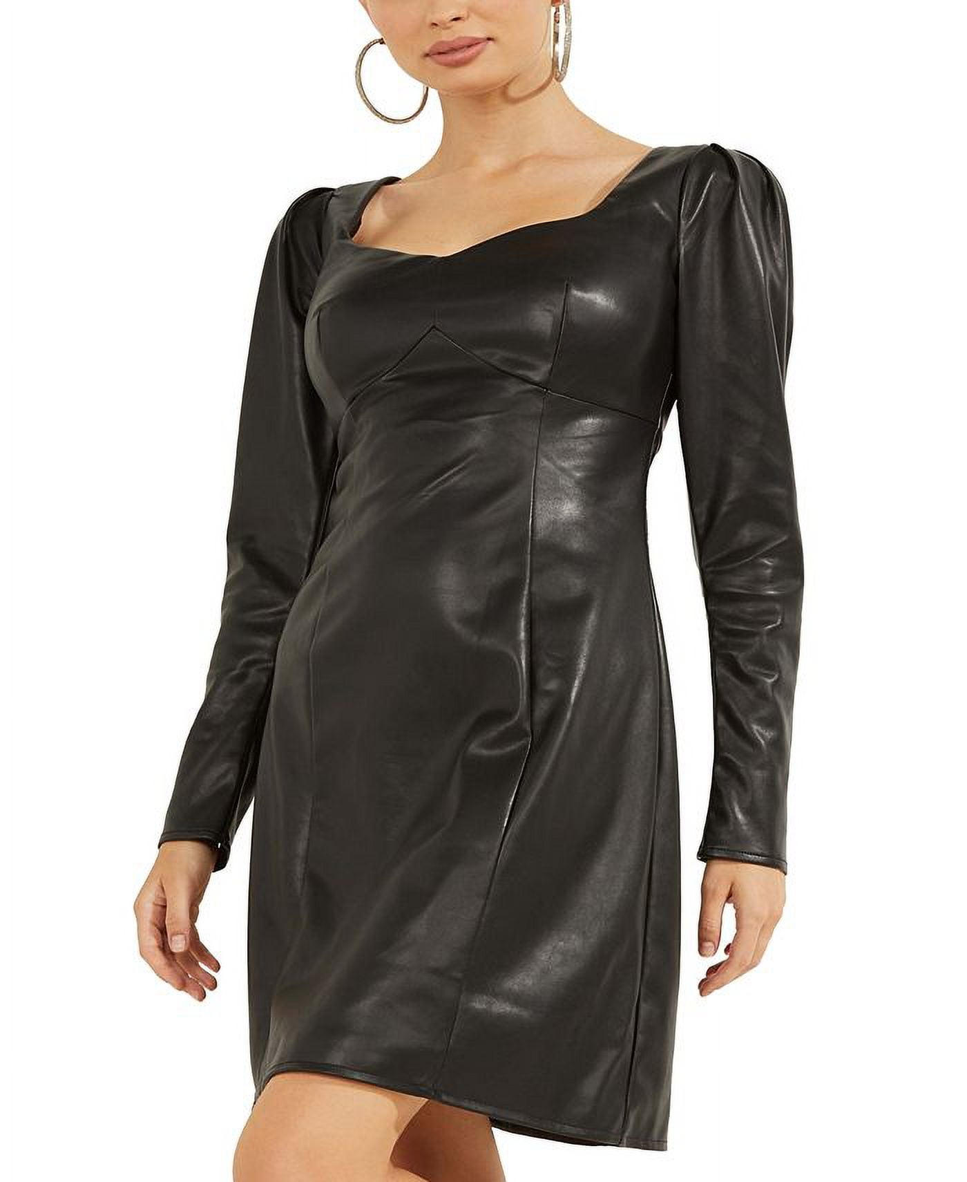 Guess Amira Faux-Leather Dress - Jet Black Multi - Size M