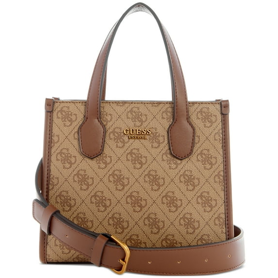 GUESS Women's Logo Mini Double Compartment Crossbody Tote Brown Size Regular