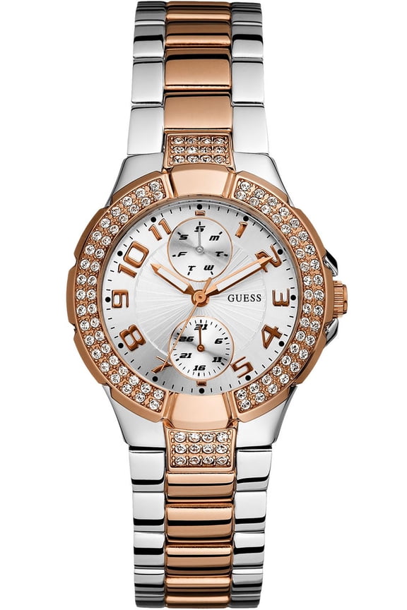 Women's STEEL W15072L2,multi-function,Rose Gold-Tone and Steel,Crystal Accented Bezel,50m WR