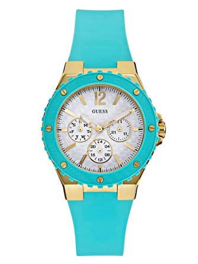 GUESS Women's U0149L3 Turquoise and Gold-Tone Sport Watch