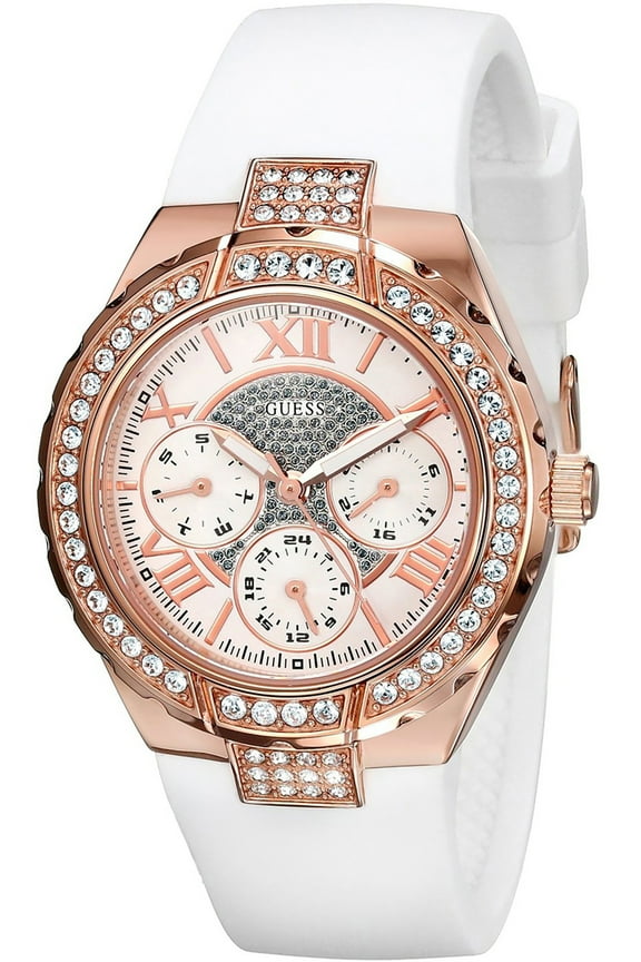 Women's W0300L2,Casual,Multi-function,stainless steel,white silione strap,Crystal Accented Bezel,WR