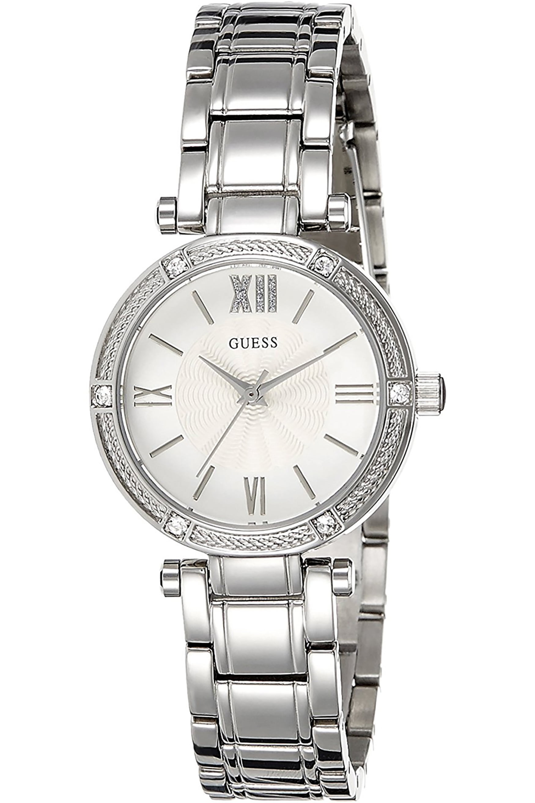 GUESS Women's W0767L1,Dress,Stainless Steel,Silver-Tone,Crystal Accented Bezel,30m WR