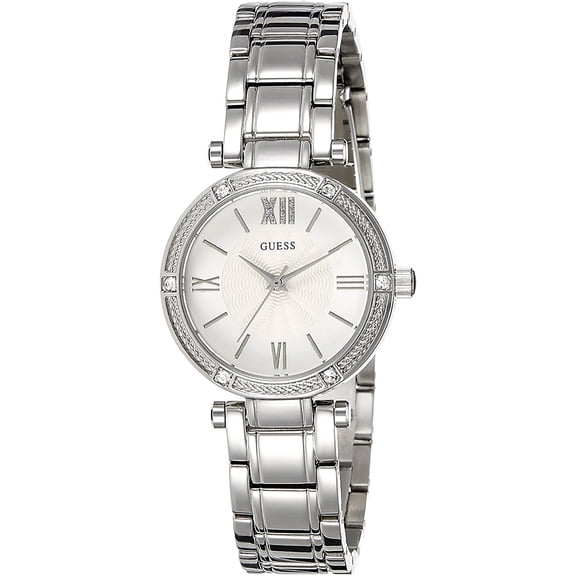 GUESS Women's W0767L1,Dress,Stainless Steel,Silver-Tone,Crystal Accented Bezel,30m WR