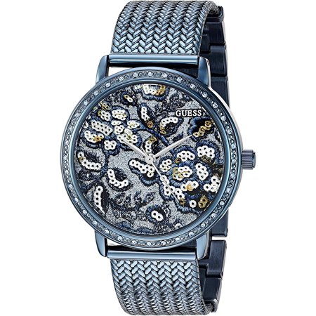 GUESS Women's W0822L3,Dress,Stainless Steel,Blue-Tone,Crystal Accented Bezel,30m WR