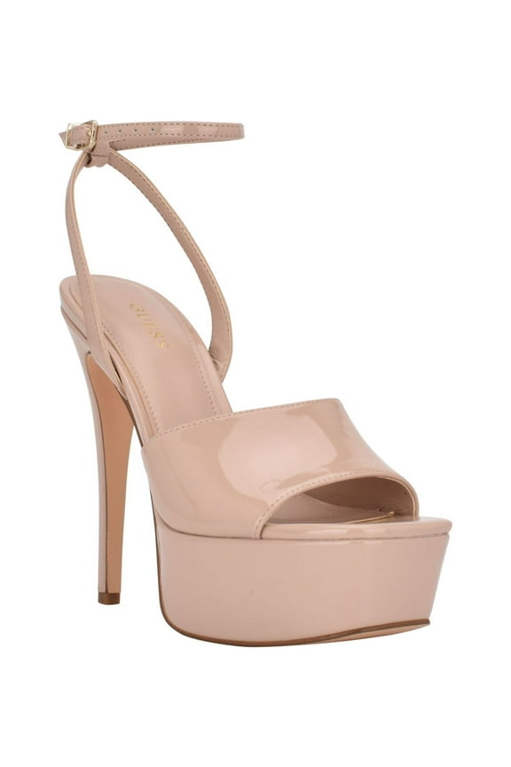 Womens Beige 2" Platform Patent Ankle Strap Tabye Square Toe Stiletto Buckle Dress Heeled Sandal 11 M