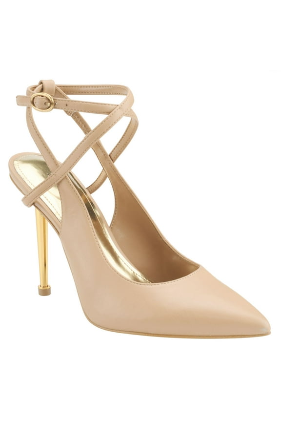 Womens Beige Strappy Upper Goring Padded Staton Pointy Toe Stiletto Buckle Dress Pumps Shoes 9 M