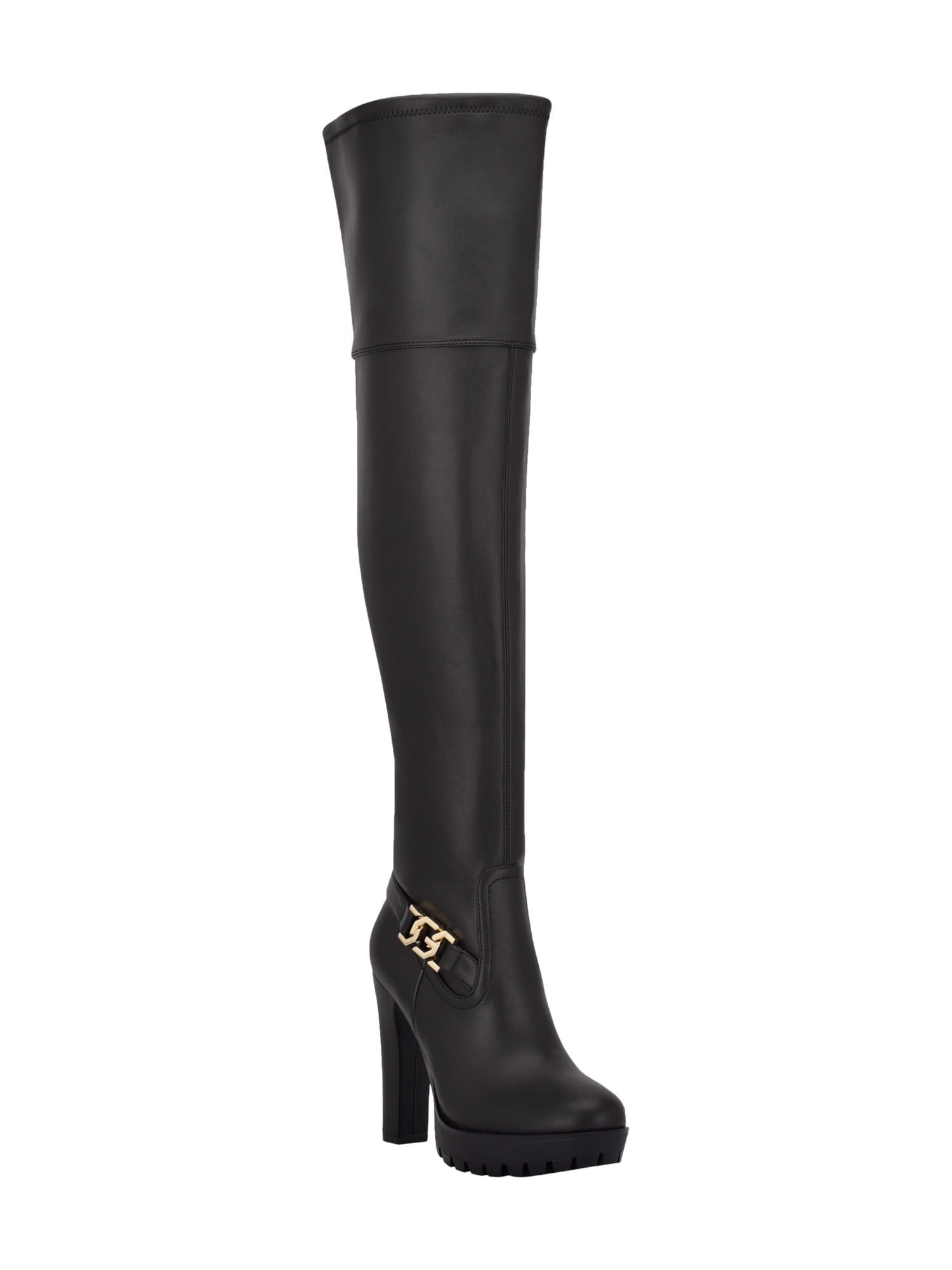 GUESS Womens Black Chain Detail Strap Lug Sole Padded Tailia Round