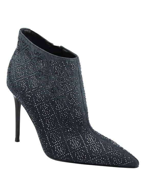 Womens Black Embellished Comfort Fazzie Pointed Toe Stiletto Zip-Up Dress Booties 7.5 M