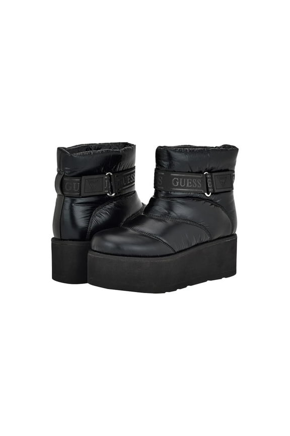 Womens Black Puffer Ankle Strap Padded Quilted Jilona Round Toe Platform Winter Boots 7.5 M