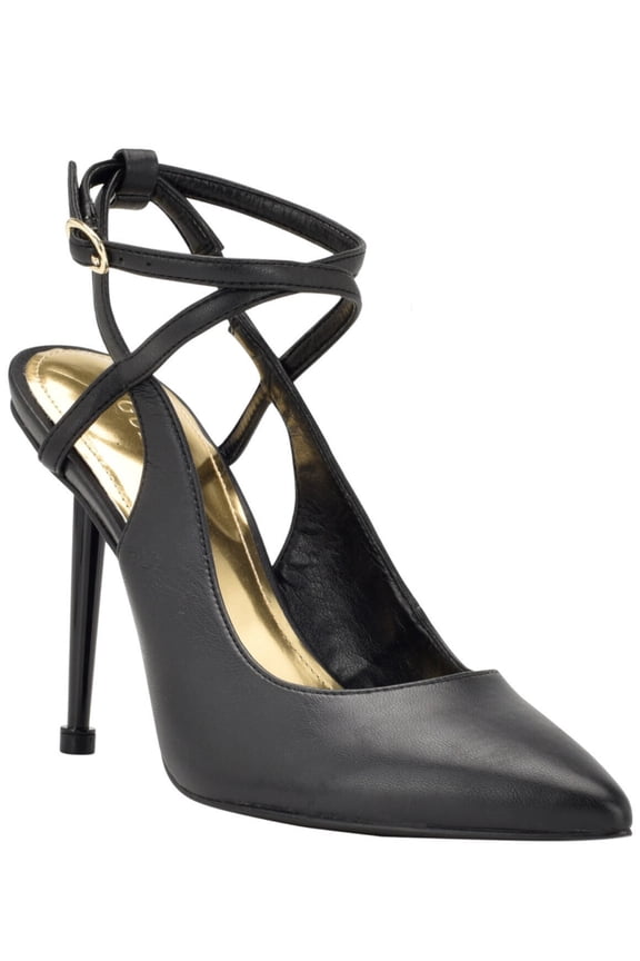 Womens Black Strappy Upper Goring Staton Pointy Toe Stiletto Buckle Dress Pumps Shoes 10 M