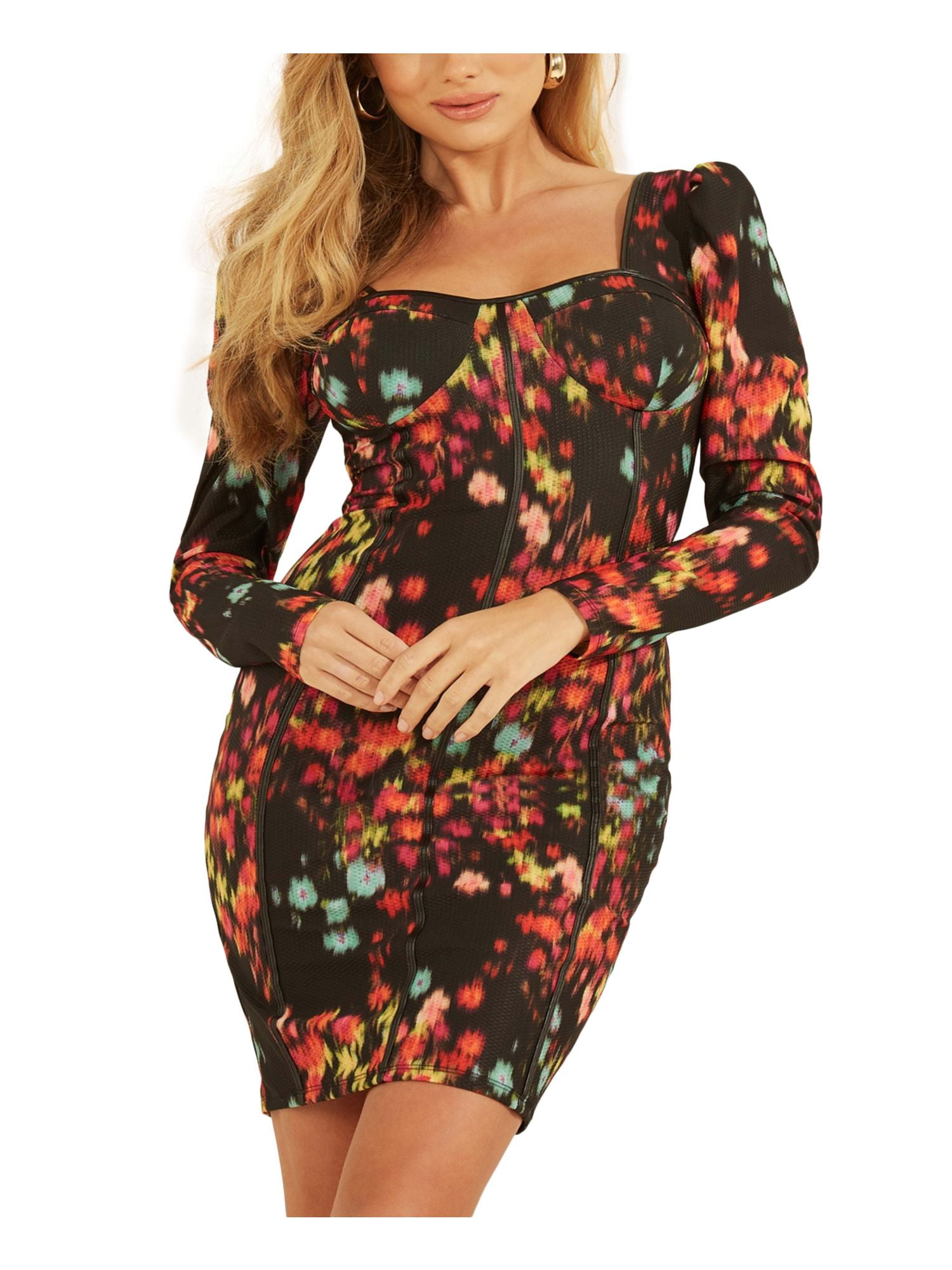 GUESS Women's Cap Sleeve Sweetheart Midi Dress - Ribbed Fabric With Lace-Up Detail - View #13