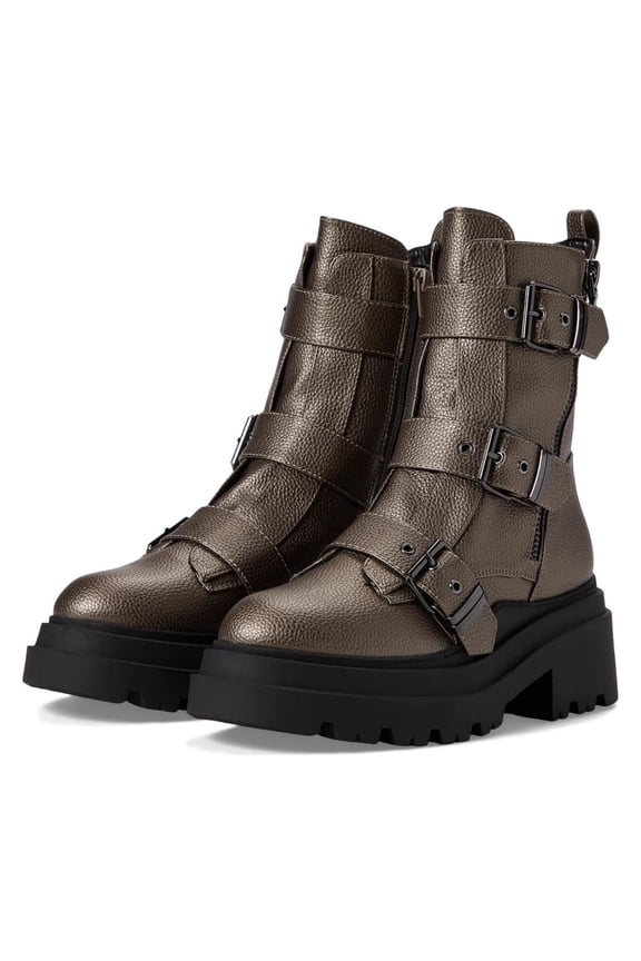 Womens Brown Buckle Accent Valicia Round Toe Block Heel Zip-Up Boots 9.5 M