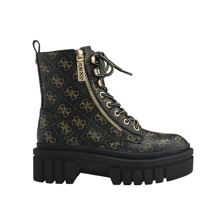 Black Guess Women's Combat Boots GUESS Womens Brown Logo