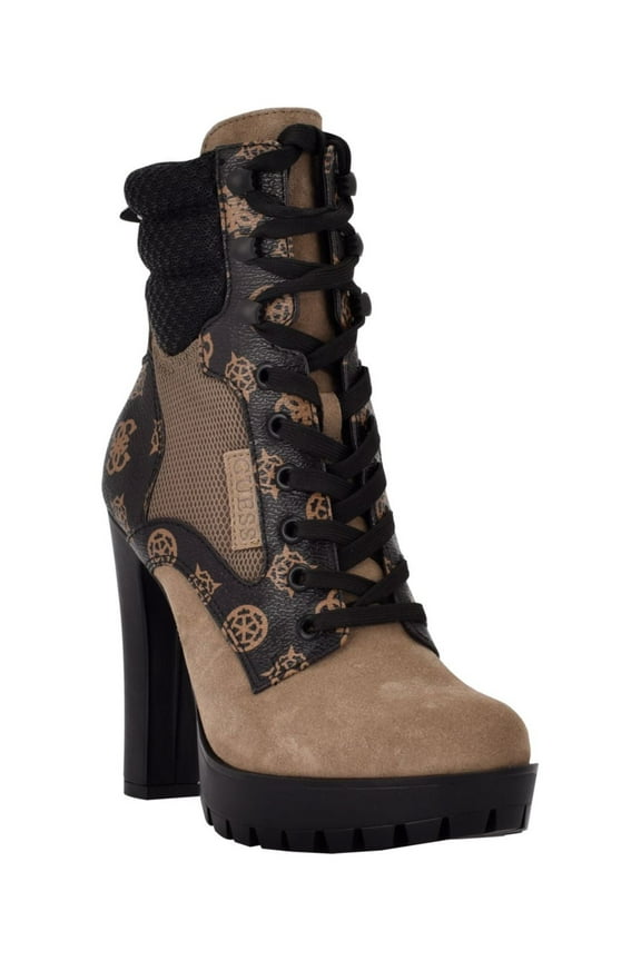 Womens Brown Mixed Media Hiker-Style Lace Up Front Back Pull-Tab Padded Talore Round Toe Block Heel Zip-Up Heeled Boots 5 M