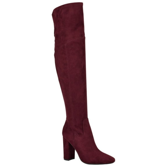 GUESS Womens Burgundy Gore Stretch Logo Mireya Square Toe Block Heel Zip-Up Dress Boots 7.5 M