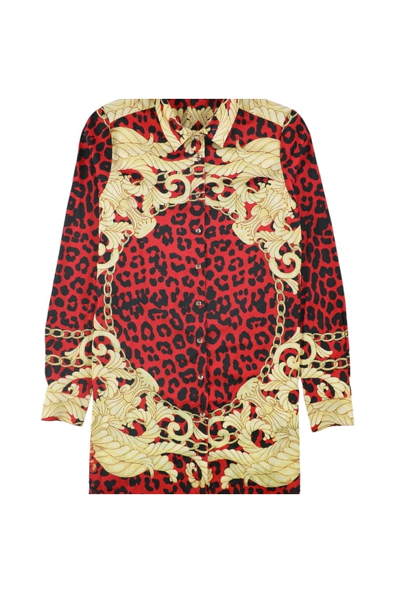 Womens Button Up Tunic Blouse, Red, X-Small