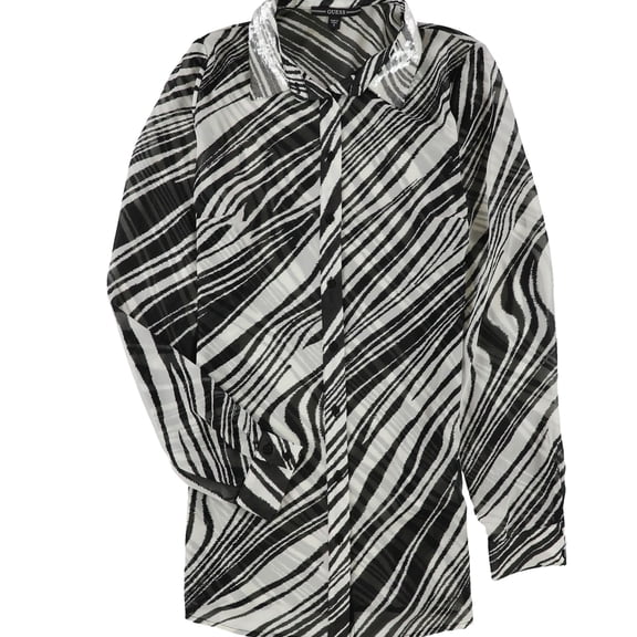 GUESS Womens Clouis Polka-Dot Button Down Blouse, Black, Small