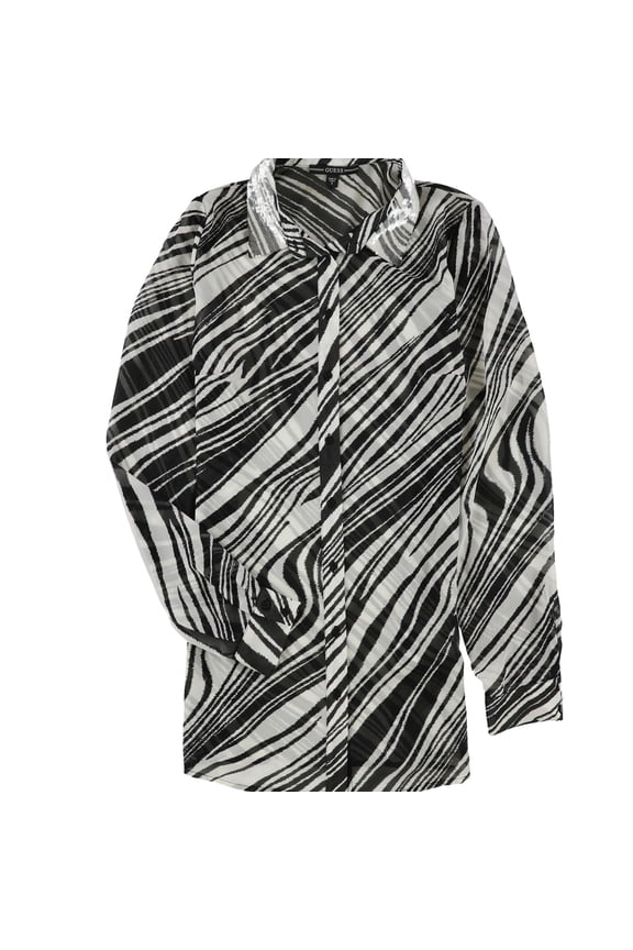 Womens Clouis Polka-Dot Button Down Blouse, Black, Small