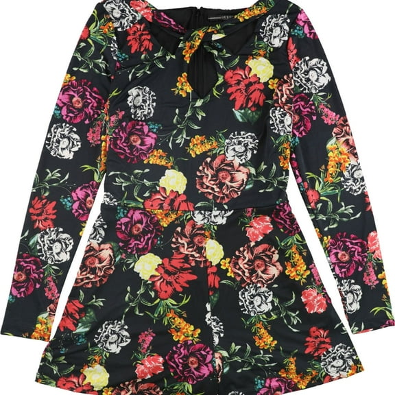 GUESS Womens Floral Print Romper Jumpsuit, Black, Large