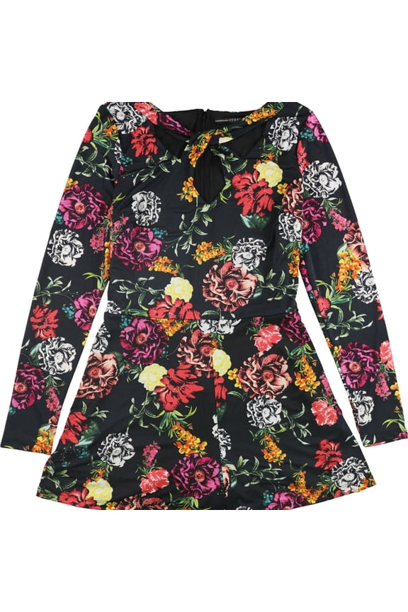 Womens Floral Print Romper Jumpsuit, Black, Small