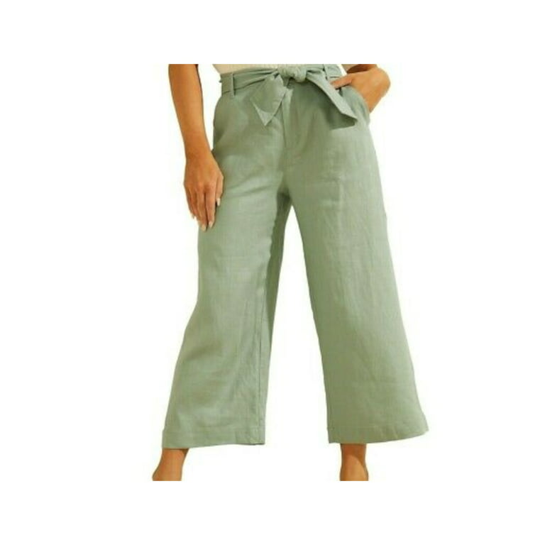 GUESS Womens Green Pocketed Zippered Super-high Rise Culotte Wear To Work  Wide Leg Pants L 