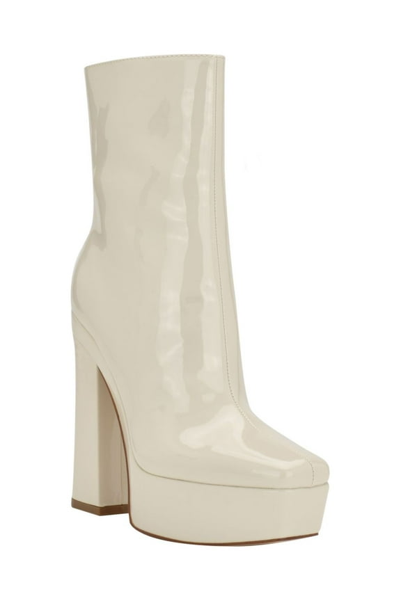 Womens Ivory 1-1/2" Platform Cushioned Logo Byra Square Toe Block Heel Zip-Up Dress Booties 9 M