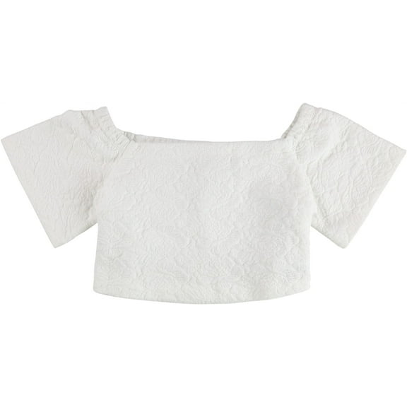 GUESS Womens Katia Textured Crop Top Blouse, White, Large