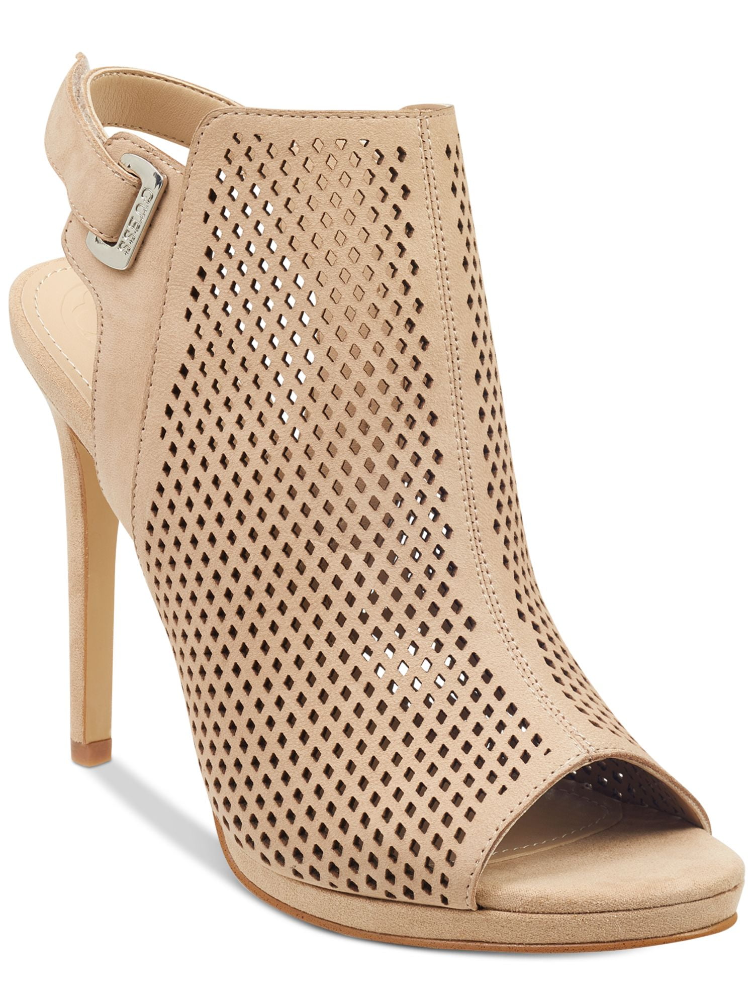 GUESS Womens Light Natural Beige Perforated Padded Aubria Round Toe  Stiletto Leather Dress Slingback Sandal 10 M