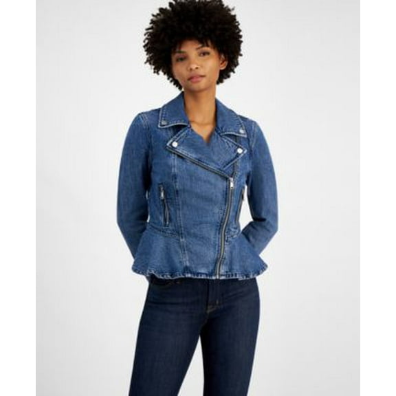 GUESS Womens Mac Denim Moto Peplum Syrus XS