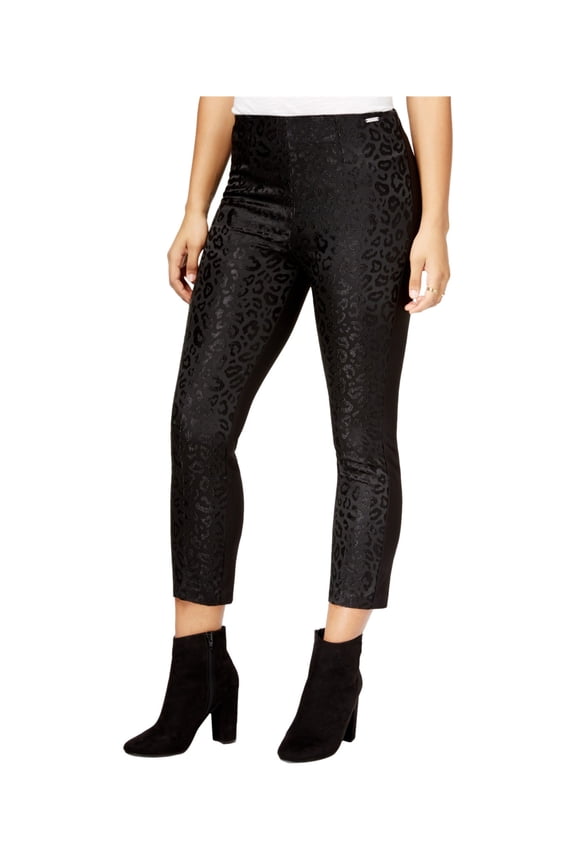 Womens Mariette Embossed-Front Casual Cropped Pants, Black, Small