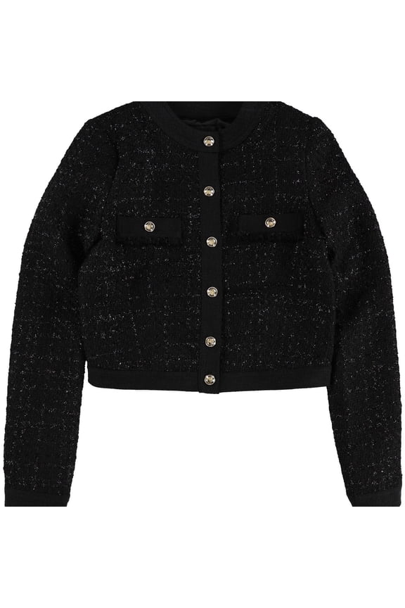 Womens Metallic Tweed Six Button Jackets & Blazers, Black, X-Large