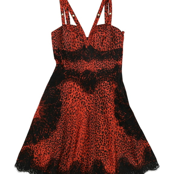 GUESS Womens Nadine Embellished Fit & Flare Dress, Red, Small