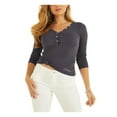 thumbnail image 1 of GUESS Womens Navy Cotton Blend Ribbed Henley Long Sleeve V Neck Top XL, 1 of 3