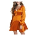 thumbnail image 1 of GUESS Womens Orange Long Sleeve Short Fit + Flare Party Dress L, 1 of 4